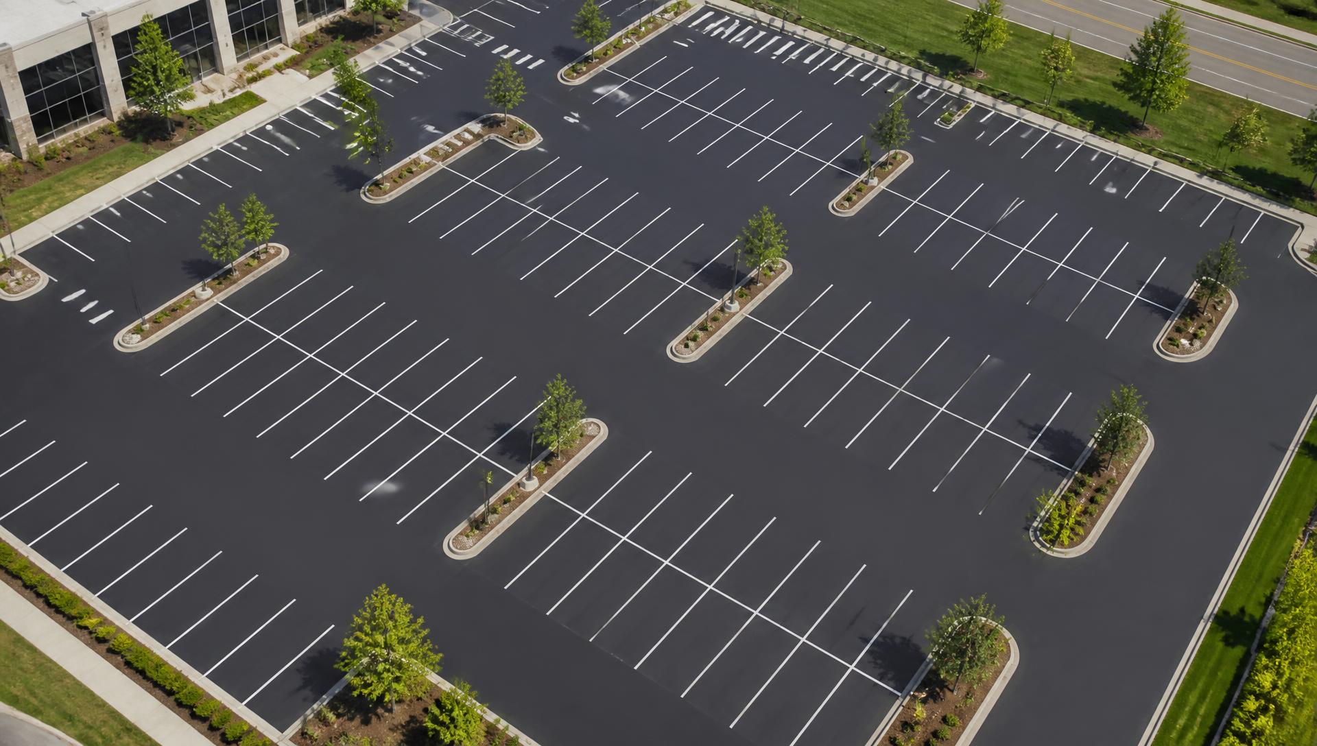 Freshly paved parking lot with crisp line striping